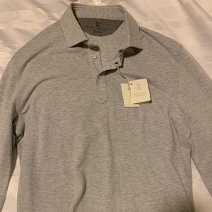Brunello Cucinelli long sleeve polo shirt, M, gray